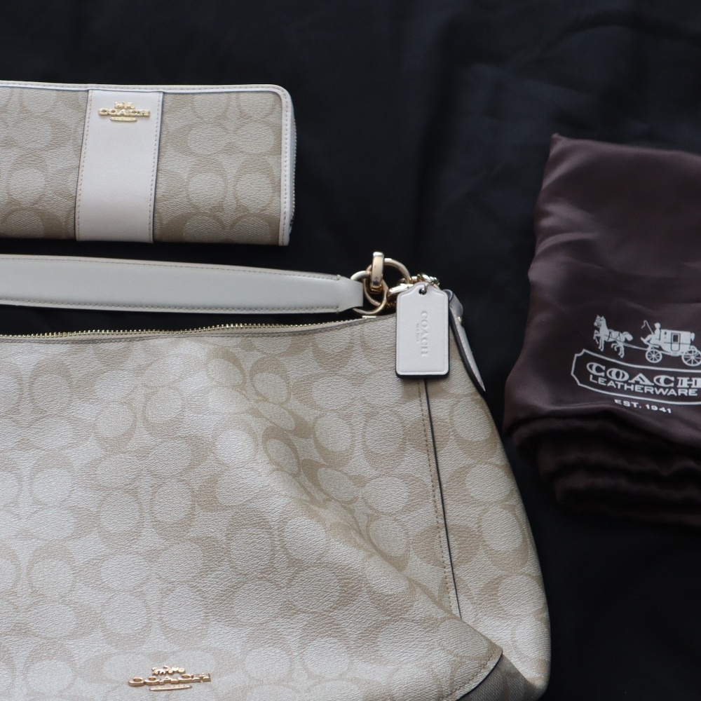 Coach: Elle Hobo in Signature Canvas & Accordion Zip Wallet in Signature Canvas